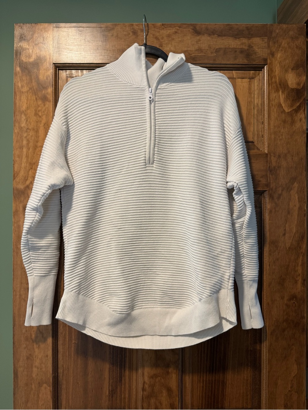 Womens White Quarter-Zip Textured Sweater